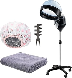 Jecery Standing Hair Steamer with Towel Styling Comb and Hair Cap for Deep Conditioning, Hooded Heating Steamer for Hydration, Color Processor Home Salon Use
