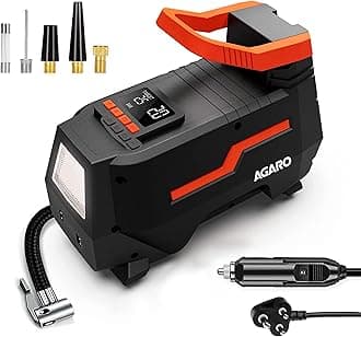 AGARO TI2157 Digital Portable Tyre Inflator/Pressure Gauge 12V DC/230V AC for Home and Car, up to 150 PSI, LED Light, Digital Display, For Bike, Bicycles and Other Inflatables (Black).