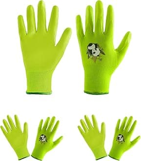 HANDLANDY 3 Pairs Kids Gardening Gloves for Age 2-13, Rubber Coated Toddler Garden Gloves for Childrens Little Girls Boys Youth (Green, Size 4, Age 5-7)