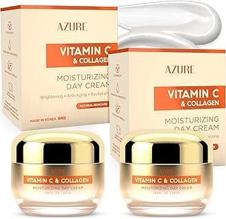 Azure Cosmetics Vitamin C & Collagen Face Moisturizer - Dermatologist Tested, Anti-Aging, Skin Tightening & Brightening, Clean, Cruelty-Free Face Cream - Korean Skin Care - All Skin Types - 2 Pack