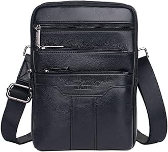 Hebetag Small Leather Sling Shoulder Bag Messenger Pack for Men Women Outdoor Travel Business