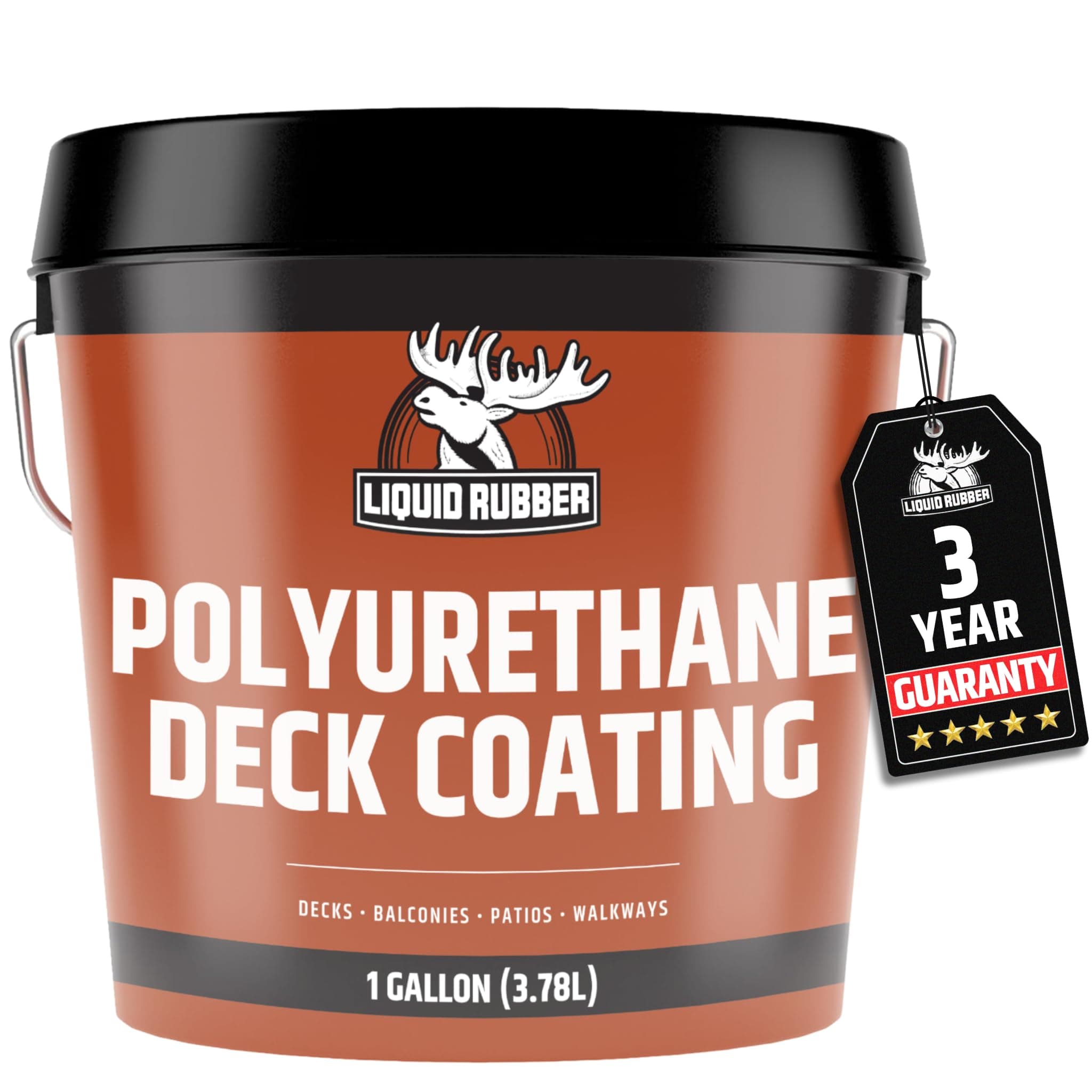 Liquid Rubber Polyurethane Deck Coating – 10X Stronger Than Traditional Deck Paint & Deck Stain – Flexible, Waterproof Sealant for Wood, Concrete & Plywood – Smooth Finish – Stone Gray – 1 Gallon