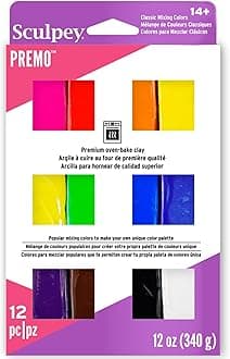 Premo Classic Mixing Color sampler pack, 12 colors, Polymer Oven-Bake Clay, Non Toxic, 12 oz., Great for jewelry making, holiday, DIY, mixed media and home décor projects