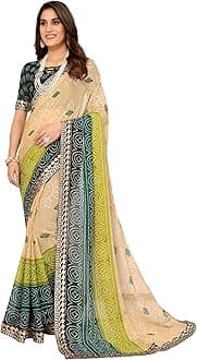 Yashika Womens latest Georgette Saree With Lace and Blouse Material