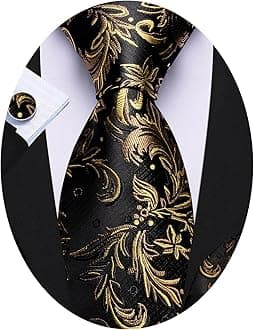 Barry.Wang Flower Ties for Men Handkerchief Cufflinks Set Wedding Necktie Set Party