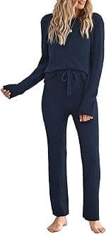 Women's Casual Pajama Set Fuzzy Fleece Knitted Long Sleeve Pj Loungewear