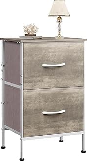 WLIVE Night Stand, Greige Nightstand with 2 Fabric Drawers, Small Dresser for Bedroom, Bedside Table End Table with Storage Drawer, College Dorm, Dormitory, Greige Oak
