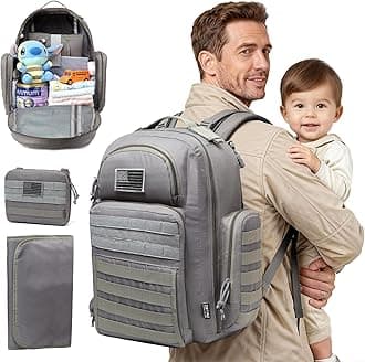Diaper Bag Backpack for Dad, DBTAC Large Baby Nappy Bag for Men w/Changing Mat, Insulated+Wipe Pockets, Stroller Straps, Grey