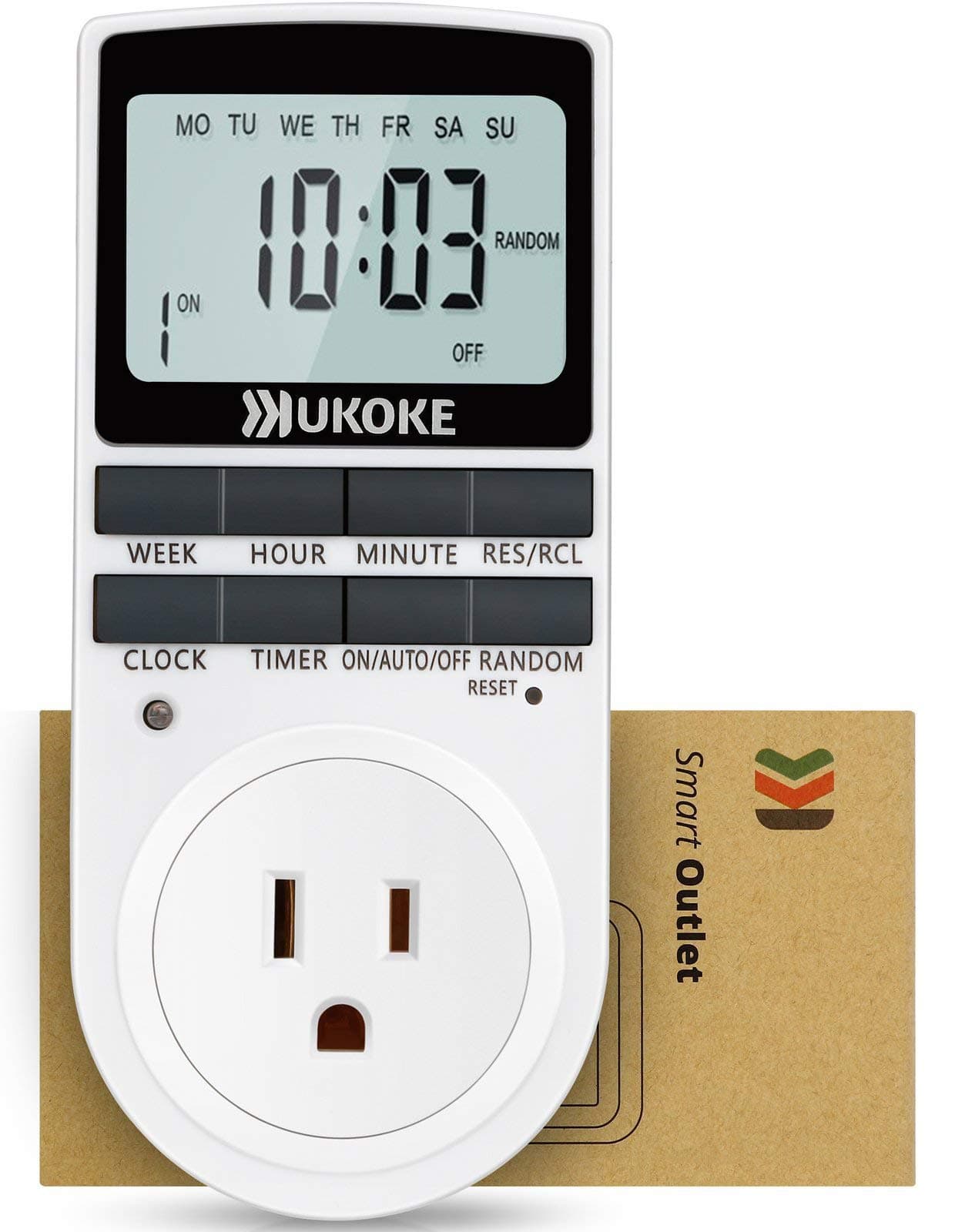 UKOKE UTM01WFBA UTM01W, Appliance, 7 Day Weekly Programmable Outlet, Wall Switch, Digital Light, Plug-in Timer for Electrical Outle (1 Pack)