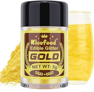 Edible Glitter for Drinks - Kicofood 5g Edible Lustre Dust Food Grade, Edible Glitter for Cakes Fondant Cream Muffins Chocolates Cocktail (Gold)