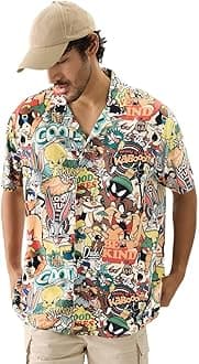 The Souled Store Official Looney Tunes: Vintage Men and Boys Short Sleeve Collared Neck Button Down Cotton Summer Shirts