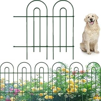 AMAGABELI 14 Panels 32in(H)×20ft(L) Decorative Garden Fence No Dig Rustproof Metal Pre-Linking Fence Panels Garden Edging Border Animal Barrier Fencing for Flower Beds Yard Patio Outdoor Decor Green