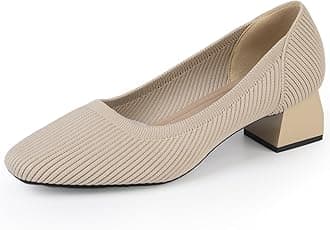 youngshow Womens Pumps Block Heels Square Toe Knit Comfortable Heel for Women Slip On Work Shoes for Woman Dress Classic Shoes Walk Office