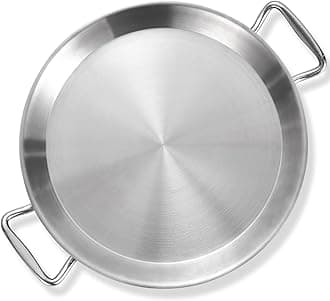 LOLYKITCH 13 Inch Tri-ply Stainless Steel Paella Pan,Griddle,Large Skillet,Omelet,Jumbo Cooker,Heavy Duty,Dishwasher and Oven Safe.
