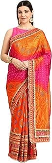 Pandadi Saree Women's Soft Dola Silk With Bhandhani With Colourful Embroidery Heavy Lace Saree With Blouse (Multicolor)