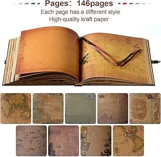 Our Adventure Book 146 Pages 8.9 * 7.7 Inch Scrapbook Photo Album,Retro Style Embossed Letter Cover Travel Diary Journal Scrap Book For Couples,Memory Book For Anniversary Wedding