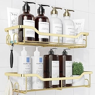 Kitsure Shower Caddy Large - Adhesive Shower Organizer, Stainless Steel Shelf for Inside Shower, No Drill Bathroom Organizers and Storage, Home Decor Accessories, 2 Pack, Gold