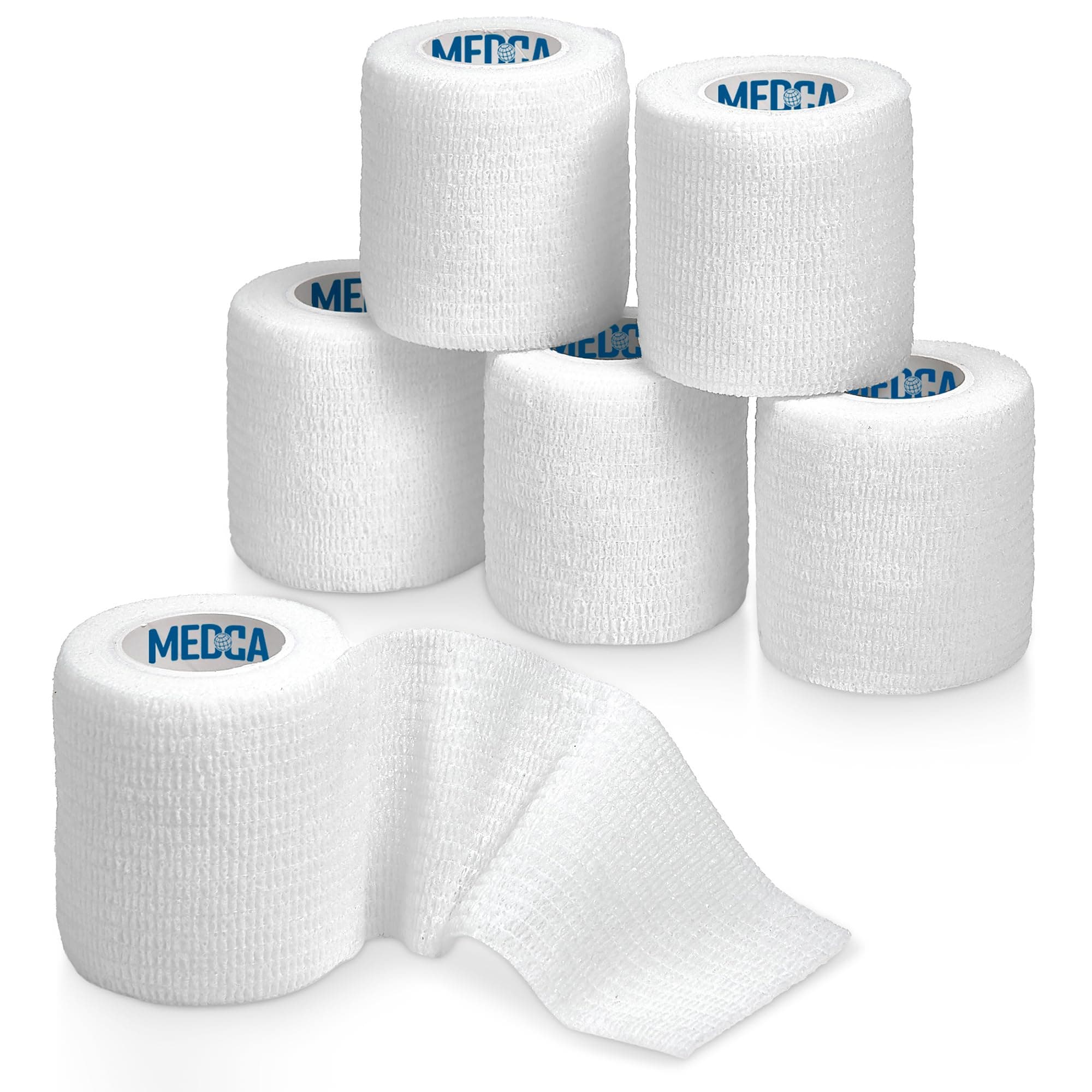 MEDca 6 Pack, Self Adherent Cohesive Tape - 2” x 5 Yards, Self Adhesive Bandage Rolls & Sports Athletic Wrap for Ankle, Wrist, Knee Sprains and Swelling, Vet Wraps in White Color