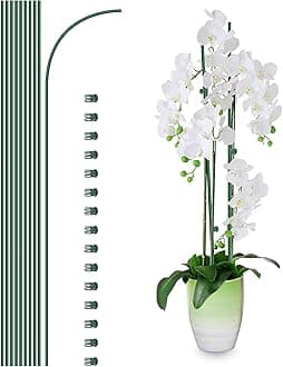 10Pcs Plant Support Stakes with 15 Pcs Plant Clips, Plant Sticks for Indoor and Outdoor Plants, Orchid Clips and Stakes,16inch Tall Bendable Single Stem Flower Stakes Bendable (10, Green-16inch)