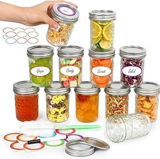 Jaisie.W Mason Jars 8 oz with Lids&Bands 12Pack, Small Canning Jars 8 oz - Glass Jars with Lids for Oats/Jelly/Jams/Crafts/Candles