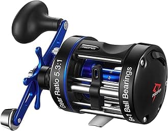 Chaos XS Baitcasting Fishing Reel, Reinforced Metal Body Round Baitcaster Reel, Smooth Powerful Saltwater Inshore Surf Trolling Reel, Conventional Reel for Catfish, Musky, Bass, Pike