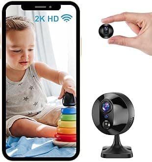Mini Camera Wireless Wi-Fi Indoor Camera Security, 2K HD, Auto Night Vision, Rechargeable Battery, AI Motion Detection,Pet Cameras