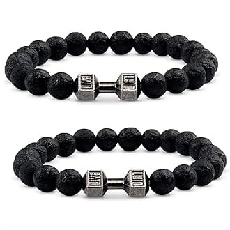 Lava Rock Bracelet - Stylish Matching Beaded Bracelets for Men & Women with Trendy Dumbbells, Comfortable Elastic Rope - Soothing Diffuser Bead Bracelet Men & Women