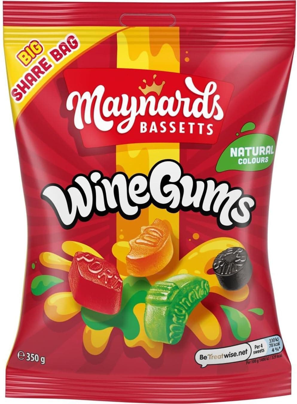 Maynards Bassetts Wine Gums, Bursting with Fruity Flavours, Multipack, 350 g (Pack of 6)