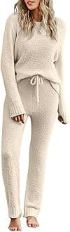 - Women's Casual Pajama Set Fuzzy Fleece Knitted Long Sleeve Pj Loungewear