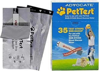 PetTest Blood Glucose Test Strips, Easy Open for Use with a Glucometer Monitor for Dogs & Cats, sterilized and Individually Sealed, 35 Pieces