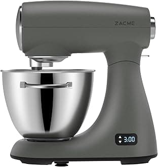 ZACME Mixers Kitchen Electric Stand Mixer 5.5QT 600W, Aluminum die casting and Gears, Dual Cooling System, Low Noise, DC Motor, LED Display and Timing Function, Tilt-head Metal Food Mixer, Grey