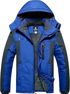 Men's Waterproof Mountain Ski Jacket Windproof Fleece Outdoor Winter Jacket with Hood