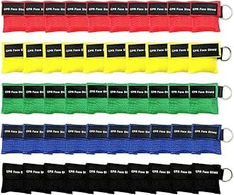 AOUTACC 50pcs CPR Face Shield Mask, Keychain Mask Disposable Emergency Kit CPR Face Shields for First Aid Cardiac Resuscitation Training