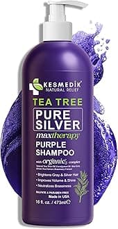 Tea Tree Purple Shampoo with Rosemary & Aloe, Professional Anti Brass Toner, Removes Yellow Tones for Gray, Bleached, White & Blonde Hair, Nourishes & Refreshes Scalp, Sulfate-Free, 16 fl oz