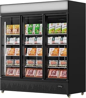 Malphi Commercial Refrigerator with Lighting Box 400Litre Upright Freezer -22℃ to -18℃ Self-Closing Door Display Fridge H1980xD750xW750mm Adjustable Shelves for Ice Cream Meat (Black, Three Doors)
