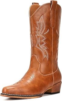 IUV Cowboy Boots For Women Western Boots Cowgirl Boots Pull On Pointy Toe Mid Calf Boots