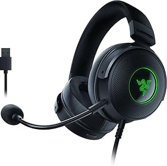 Kraken V3 HyperSense Wired USB Gaming Headset w/Haptic Technology: Triforce Titanium 50mm Drivers THX Spatial Audio Hybrid Fabric & Leatherette Memory Foam Cushions Detachable Mic, Black
