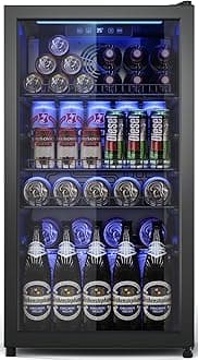 Beverage Fridge, 130 Can Mini Fridge With Glass Door, Beverage Cooler Refrigerator, Wine Drink Beer Cooler, Adjustable Shelves & Digital Temperature Display