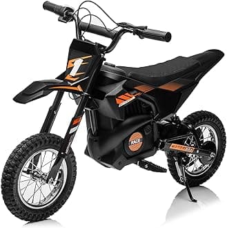 JoyWheel 24V Electric Off-Road Motorcycle, 250W Motor 13.6MPH Fast Speed Kids Dirt Bike, Electric Off-Road Motorcycle with Rear Wheel Suspension, Leather Seat, Metal Suspension, Black