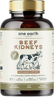 One Earth Health Grass Fed Beef Kidney Supplement - (200 Count) New Zealand Sourced for Kidney Support and DAO
