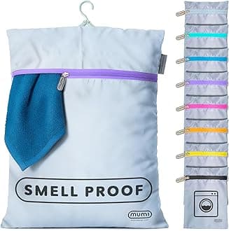 mumi Travel Laundry Bag, Moisture and Smell-Proof, Wash Bags Separate Laundry from Clean Clothes, with Folding Hanger and Outer Bag, Purple, Small