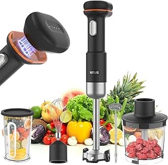 Ritus Cordless Immersion Blender, 5 in 1 Portable Hand Blender Heavy Duty Motor, Variable Speed Handheld Blender Stainless Steel Blade With 700ml Mixing Beaker, 500ml Chopper, Whisk and Milk Frother