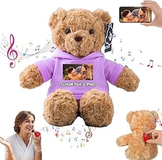 MeterBearPersonalised Teddy Bear with Voice Recording for Kids Adults, Personalised Gifts Bear with Bow Plush Toys with Text+Photo as Customised Gift for Valentines Christmas (11 inch-Text+Photo)