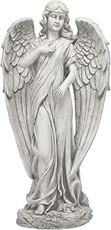 Alpine Corporation 31" Tall Indoor/Outdoor Angel Statue Yard Art Decoration, Light Gray