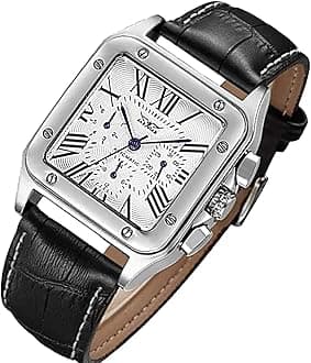 Mens Watches, Mechanical Calendar Automatic Self-Winding Roman Numeral PU Leather Wrist Watch with Blue Hands