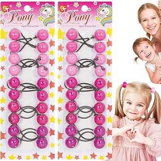 Beauty Town 20PCS Bubble Ponytail Holders – 20mm Twin Bead Hair Ties for Girls & Kids – Colorful Elastic Hair Accessories for Braids & Pigtails (Pink Assorted)