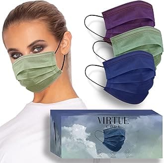 Support Face Masks - Soft 3 Ply Comfort Colorful Disposable Face Mask 50 Pack. Blue Purple Green Colored Masks. Adults Mens and Womens Disposable