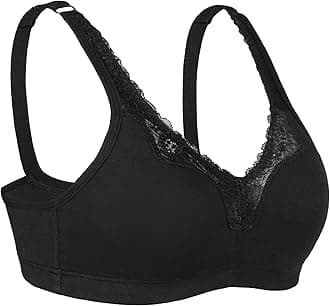 Soft Everyday Non Padded Wirefree Lace Floral Bras(Black,50B)