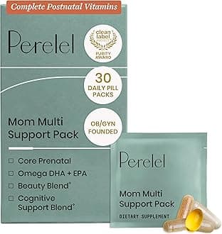 Perelel Mom Multi Support Pack, Postnatal Vitamins for Women with Omega 3 Dha, Iron, Collagen, & Vitamin B12 to Support Postpartum Health, Soy & Gluten Free, Non GMO, 30 Daily Pill Packs