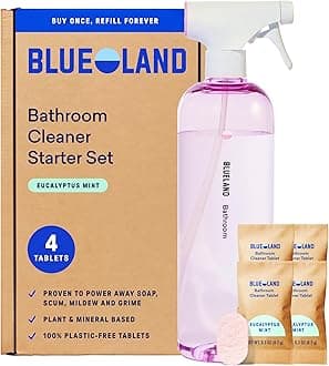Bathroom Cleaner, Starter Set, Eucalyptus Mint Scent, Spray Bottle with 4 Refill Tablets, Eco-Friendly Cleaning Supplies, 4 x 24 Fl oz